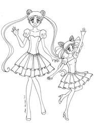 Usagi and Chibi Usa with dresses
