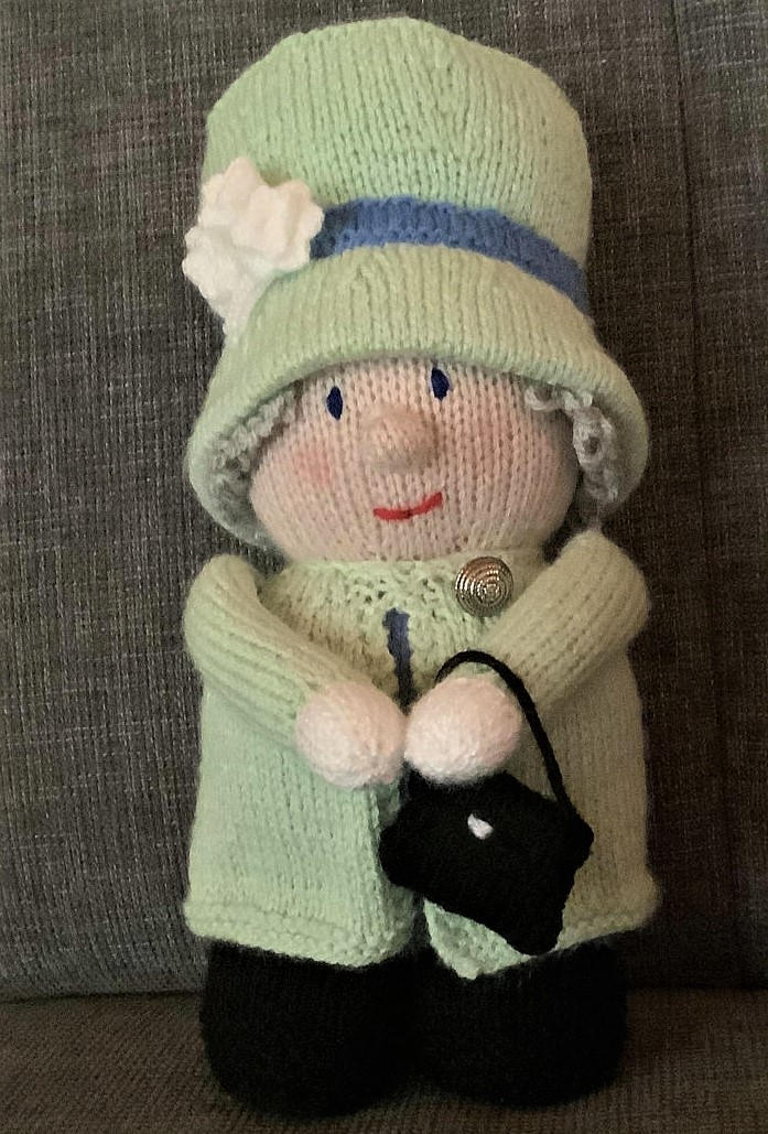 Handknitted Queen Elizabeth doll