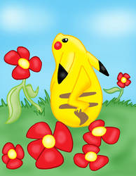 Pikachu and the flowers