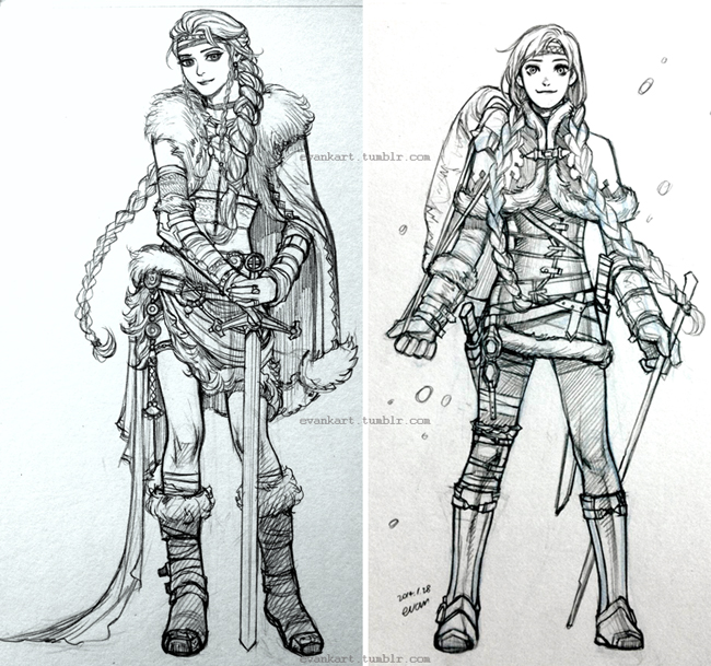 Elsa and Anna, viking character sketch