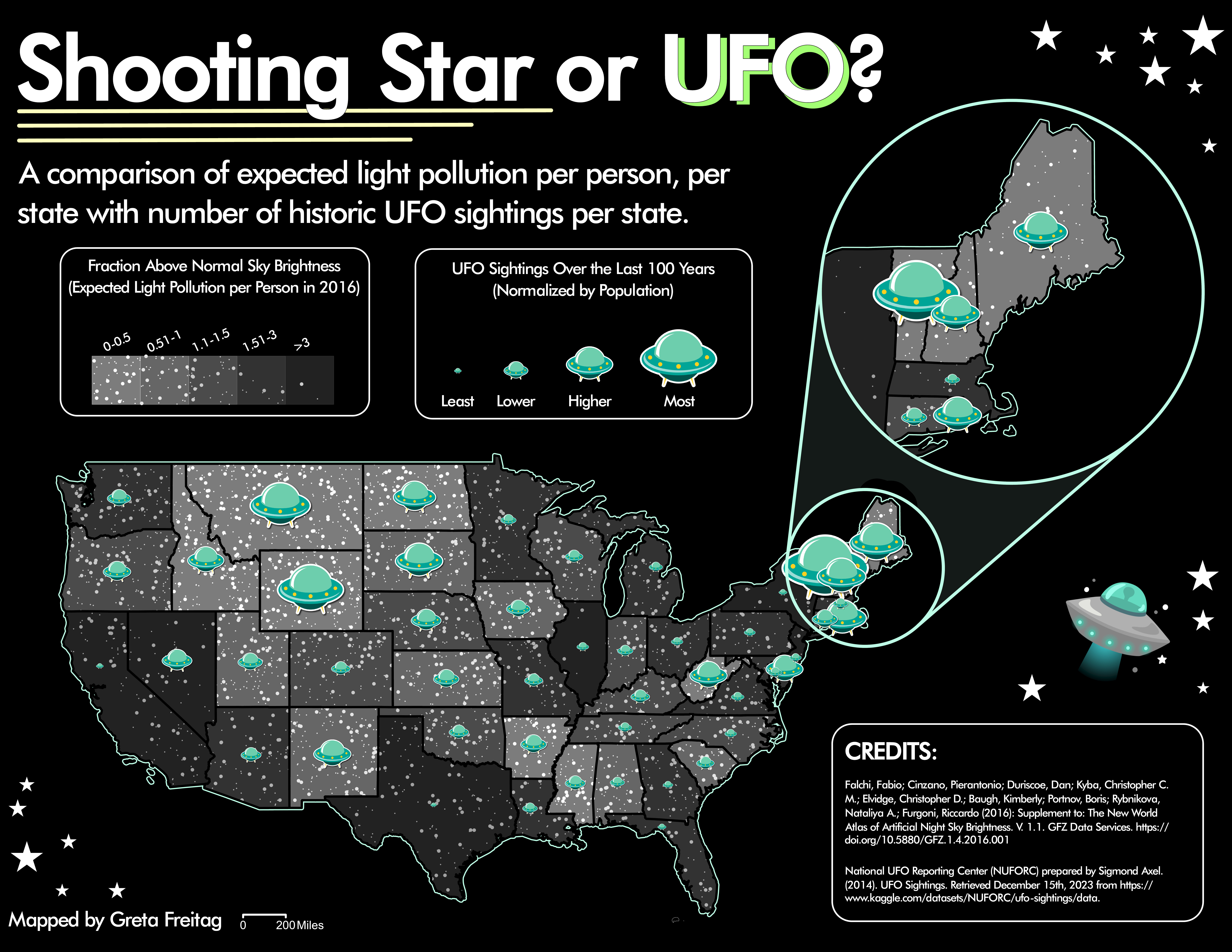 My map of sky brightness and UFO sightings
