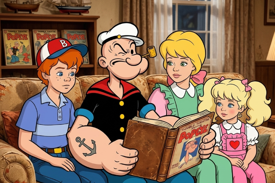 Popeye Family Computer Popeye reads a book for the Williams siblings by feelloop on DeviantArt