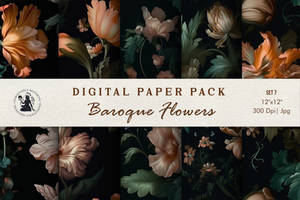 Baroque Flowers Seamless Pattern Set 7