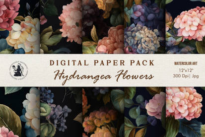 Watercolor Hydrangea Flower Digital Paper