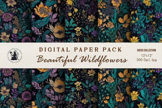 Teal Purple Wildflower Digital Paper Set