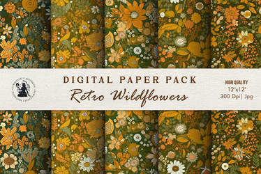 Messy Retro Flower Pattern Digital Paper Pack