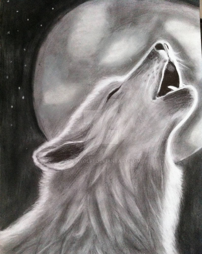 Drawing of a wolf howling on the moon by VikaWolf1 on DeviantArt