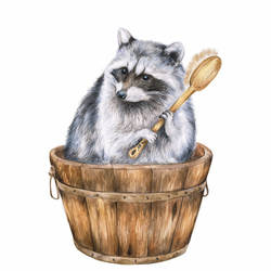 Watercolor painting of a raccoon