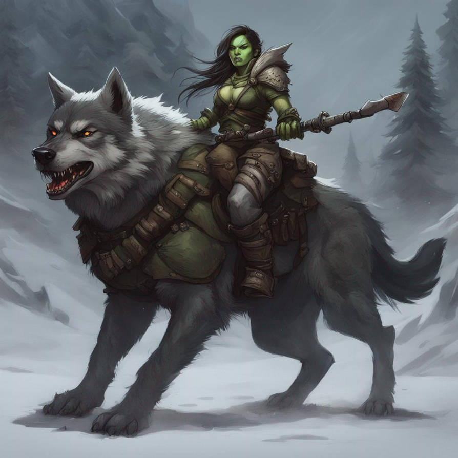 Orcs Riding Fantasyfriday A Female Orc Riding A Wolf by RachenaArt on DeviantArt