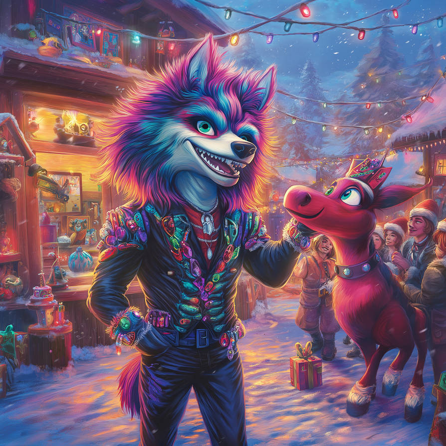 Alien Dog Meets Rudolph at Santa's Workshop by RachenaArt on DeviantArt