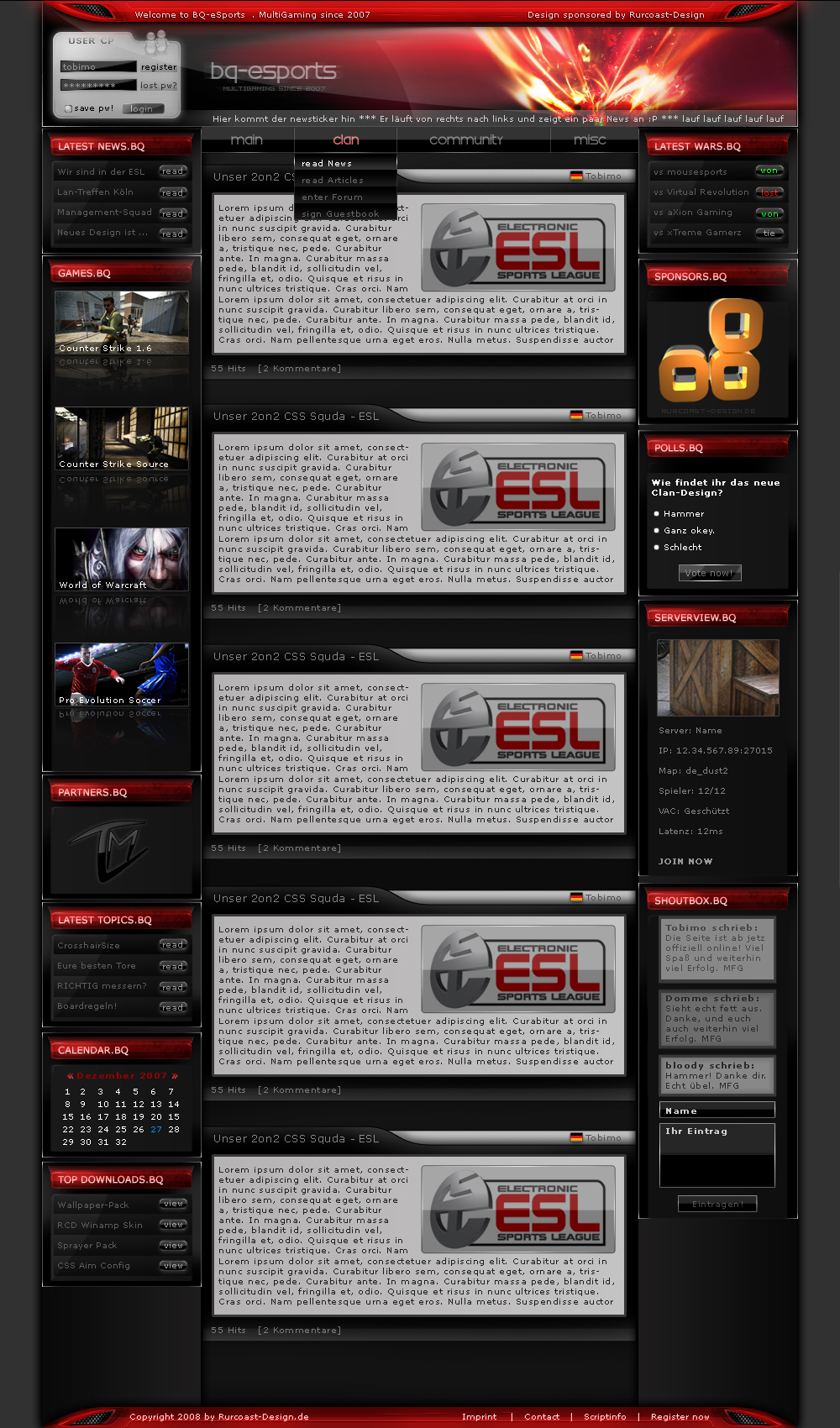 Design for the Clansite of BQ eSports