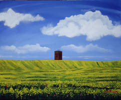 Old Water Tower in Rapeseed Field