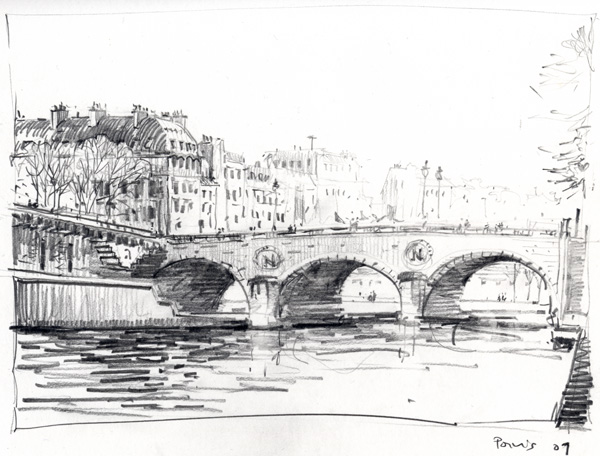 Paris,Seine-pencil-sketch-by-tony-belobrajdic-