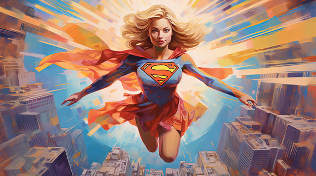 Supergirl Over Metropolis - Wallpaper