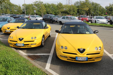 Trio of Spiders in Yellow