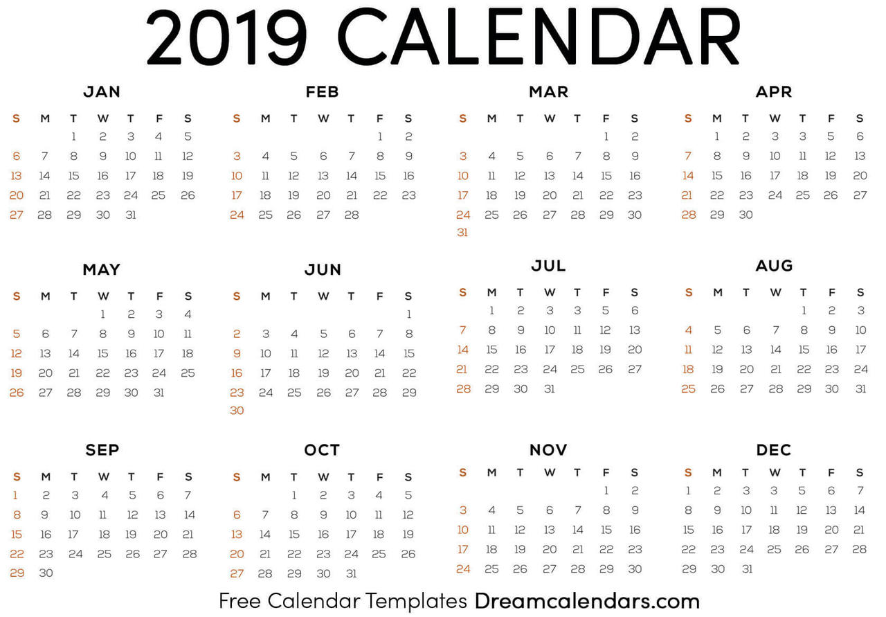 2019 Yearly Printable Calendar by dreamcalendars on DeviantArt 2019 Yearly Printable Calendar by dreamcalendars on DeviantArt