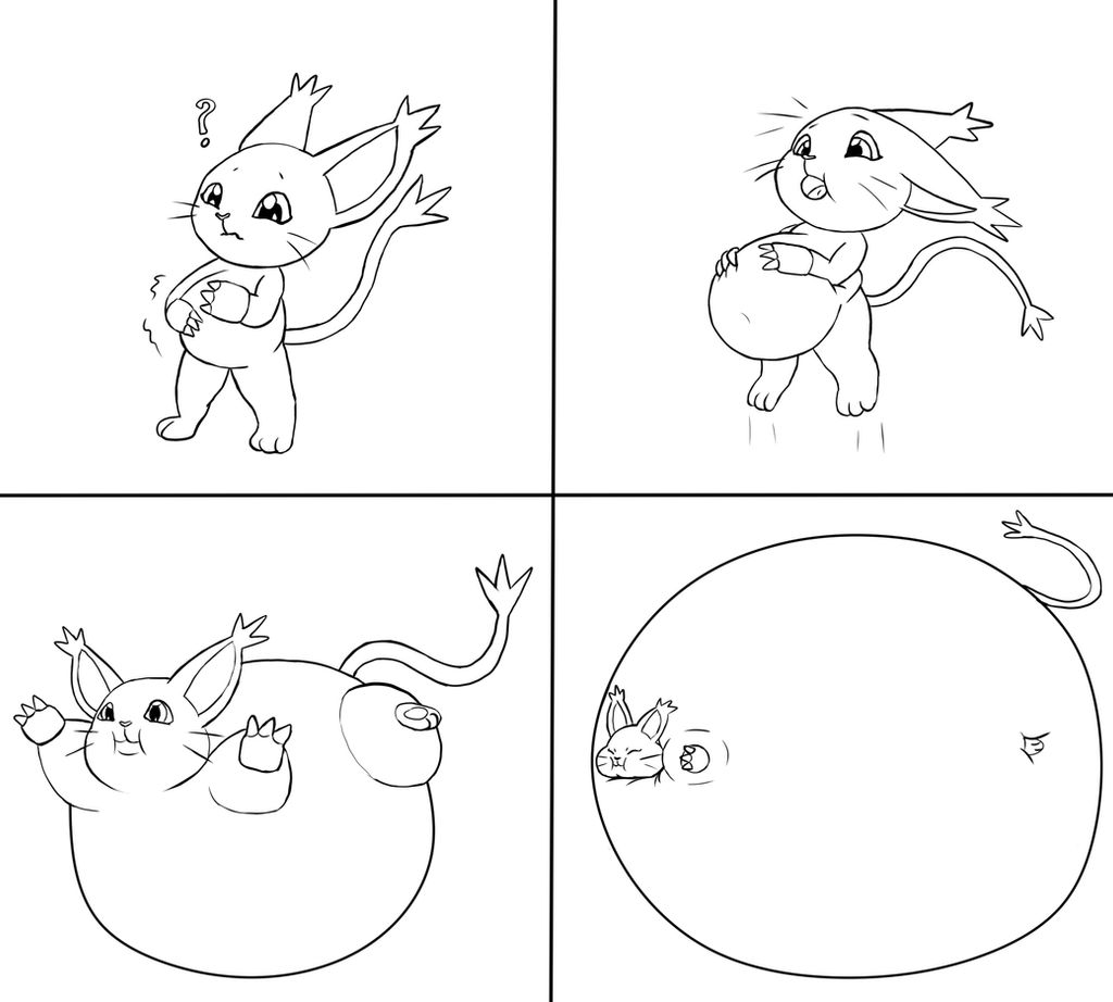 Gatomon belly Inflation lineart by Alvro on DeviantArt
