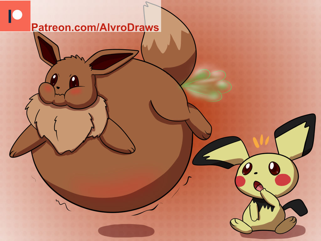 Eevee Inflation Pichu watching the inflated Eevee fart by Alvro on DeviantArt