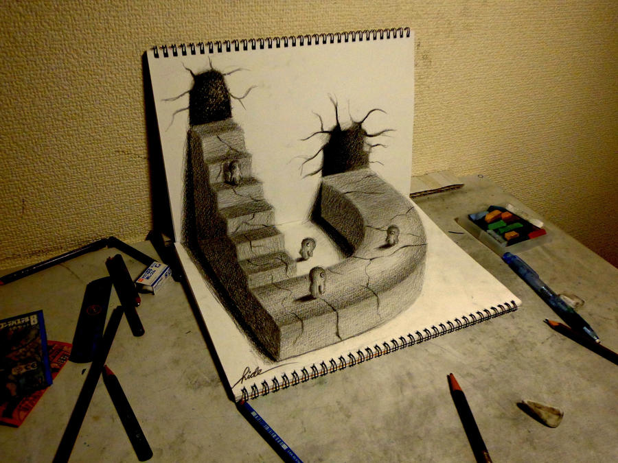 3D Drawing - World drawn by pencil