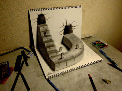 3D Drawing - World drawn by pencil