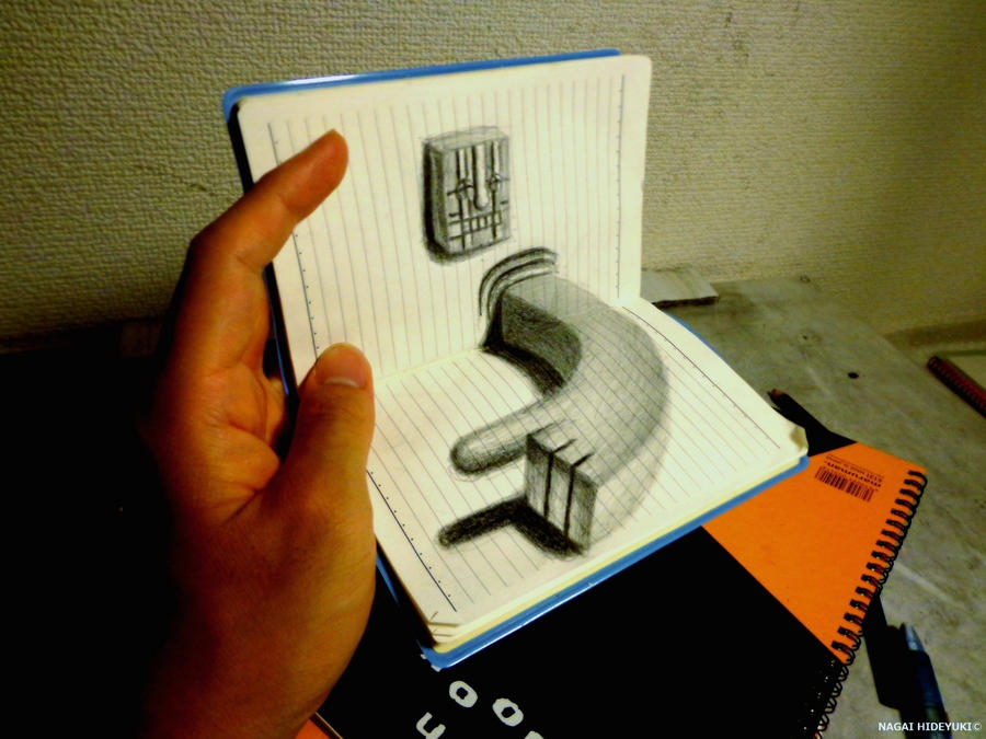 3D drawing drawn on notebook