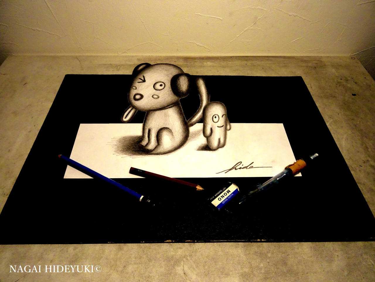 3D Drawing - Dogs and monsters popping out