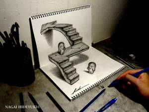 3D Drawing - Stairs popping out of paper