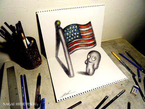 3D Drawing - American flag popping out