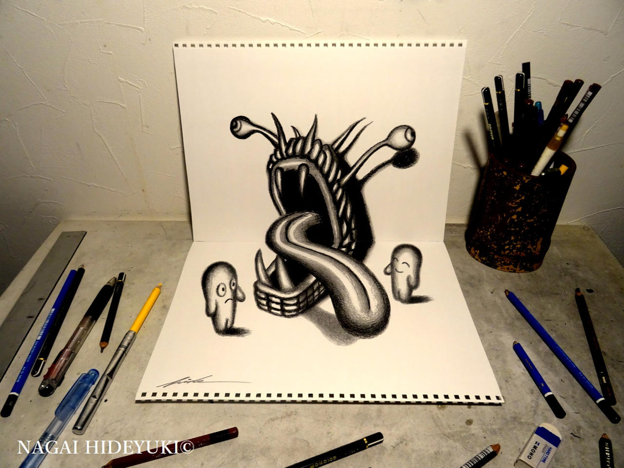 3D Drawing - Tongue sticking out of paper