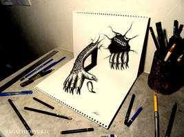 3D Drawing - Monster popping out of paper