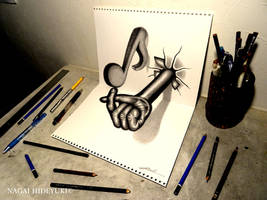 3D Drawing - Musical notes popping out of paper