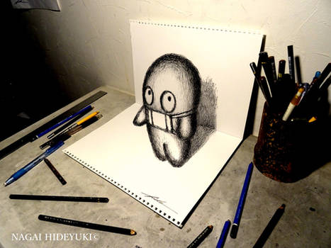 3D Drawing - Mask popping out of paper 2