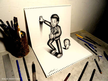 3D Drawing - Japanese office worker jumping out