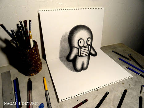 3D Drawing - Mask popping out of paper