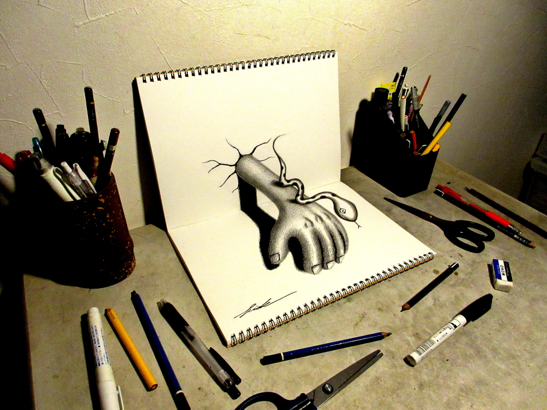3D Drawing - Snake and Hand