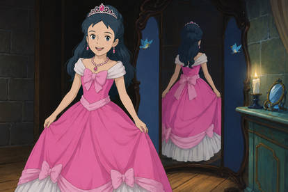 ChatGPT Image: Sara wearing Cinderella's pink gown