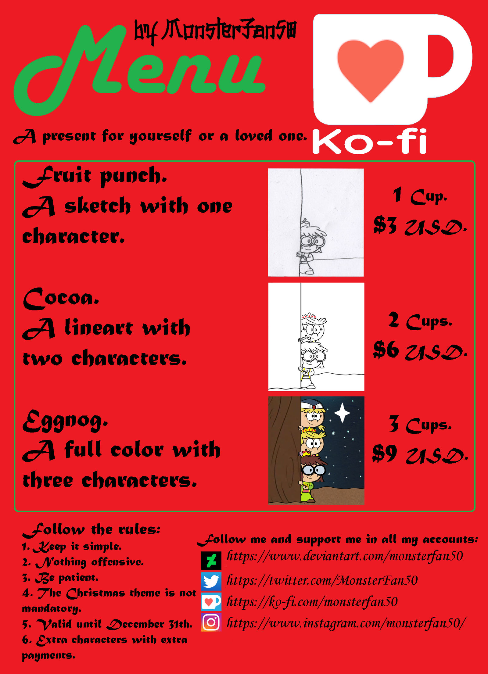 My Menu Ko-fi MF50 Christmas 2023 by MonsterFan50 on DeviantArt