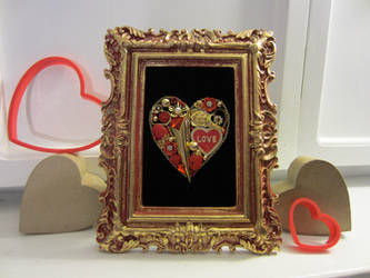 Framed Jewelry Collage red and gold Heart