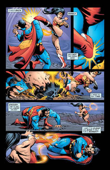 Wonder Woman, holding back, beats up Superman