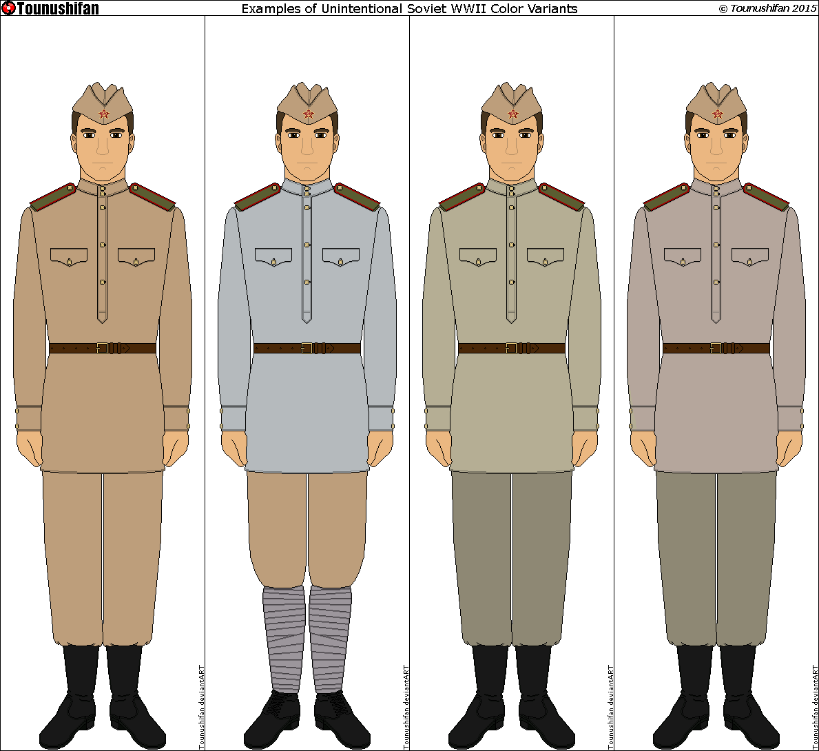 Examples of Soviet WWII Uniform Color Variants