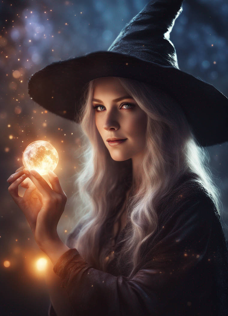 Witch with magic lights by inkwellst on DeviantArt