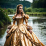 Lizzy the bride walking in the muddy river