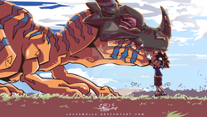 Tai and Greymon Hug - Digimon Fanart by LucasMolla