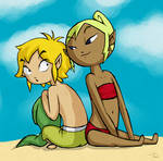 Link and Tetra: At the Beach by BeagleTsuin