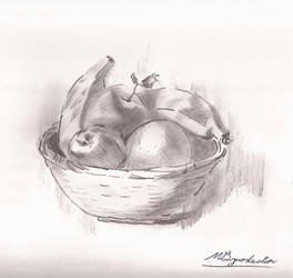 Bowl of Fruits, Charcoal Drawing