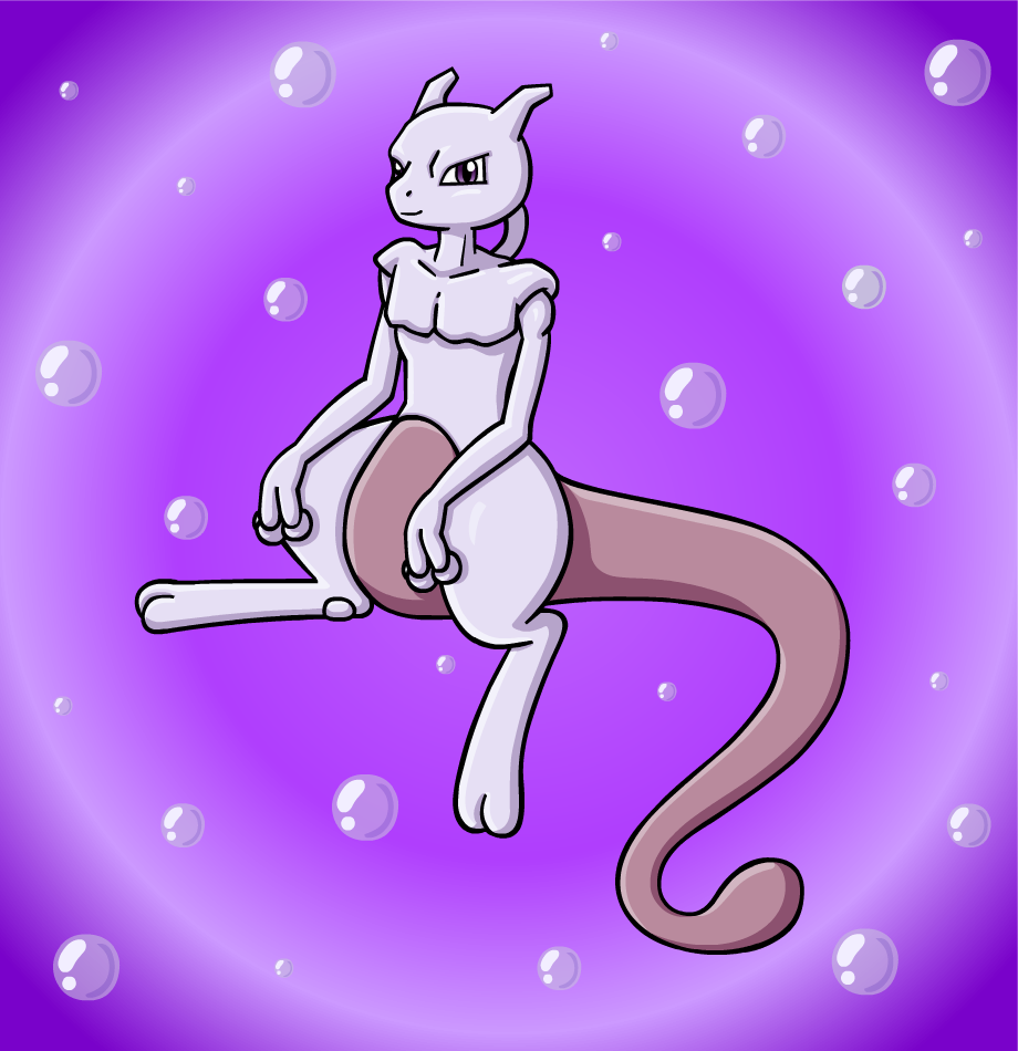 Mewtwo with a bubbly background