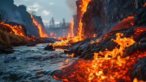 Lava touching water