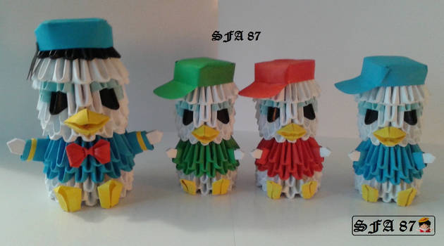 Donald and nephews Origami 3d