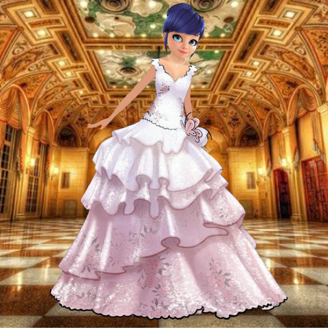 formal marinette in a dress marinette made this dress thinking that she would dance with adrien in their prom party, they would have their first kiss and he would tell her how beautiful she looks wearing it :(