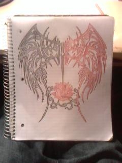 tribal dragon wings with rose an ring of thorns